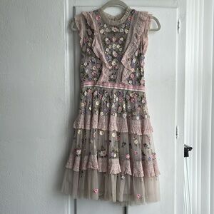 Lilac embroidered dress by Needle & Thread
